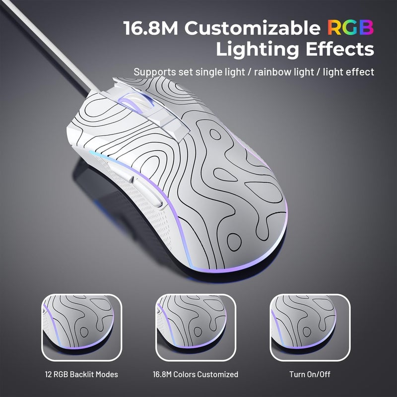 HITIME XVX G705 Wired Gaming Mouse, 12000 DPI RGB Gaming Mouse with 12 Backlit Modes & 7 Macro Buttons, PC Gaming Mice Support DIY Keybinding, Mouse Gamer Computer Mouse for Laptop PC Mac Windows,Topographic - Image 4